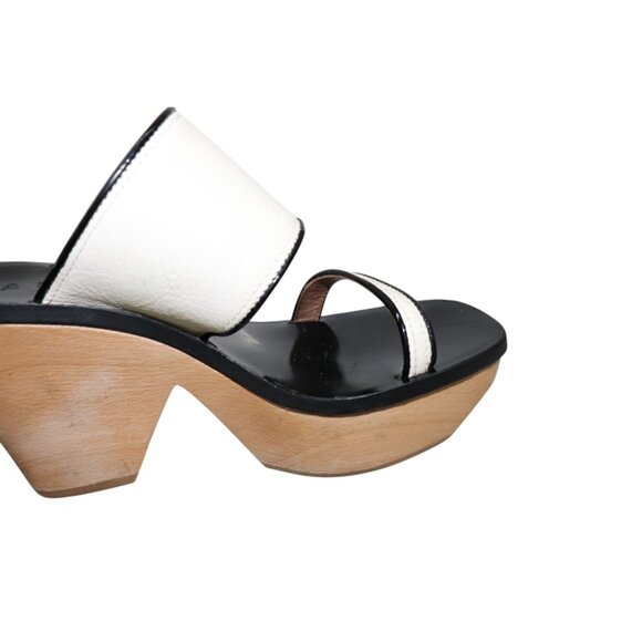 Y2K Vintage MARNI Two-Tone Wooden Platform Sandals Black & White Heels 39 - Picture 5 of 11